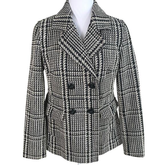 Tommy Hilfiger Size S Tweed Houndstooth Glen Plaid Double Breasted Coat Jacket - Picture 1 of 10